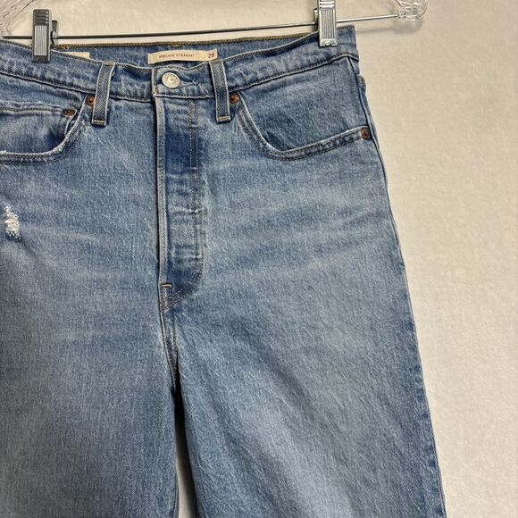 Levi's Premium Jeans Women's 28 Ribcage Straight Ankle High Rise Button Fly Blue - Picture 3 of 16